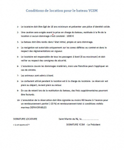 Conditions de location pour louer le bateau YCSM